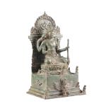 Indonesian Bronze Lord Vishnu on Throne with Garuda | 12" x 7" x 5" (30.5 x 17.8 x 12.7 cm) | 3.81 kg Sacred Art | Divine Balance Murti